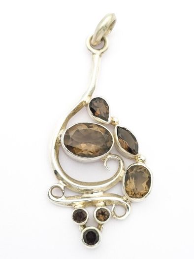 Vintage Large Chunky Smoky Quartz Silver Pendant