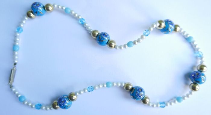 Vintage Hand Painted Bead Necklace or Bracelet length 19"