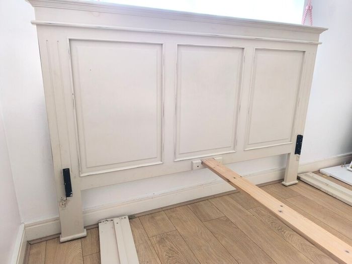 bed frame king size beige creamy solid wood - no slats, nice solid  Headboard