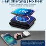 3-in-1 Foldable Magnetic Wireless Charger Station with 25W Adapter & Case, Fast Charger for iPhone 16/15/14/13/12, for Watch 10/9/Ultra2/Ultra/8/7/6/SE/5/4, for AirPods 4/3/2/Pro (Black) Image 3
