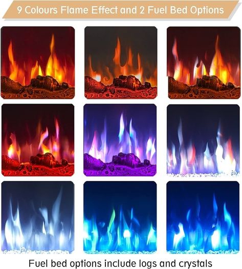 SALE FlameKo Wilton 50''/127cm 3 in 1 Electric Fireplace, Freestanding, Wall Mounted, Recessed, 9 Colour Flame Effect, Media Wall Compatible, 900W - 1800W Heater, Remote Control, Black