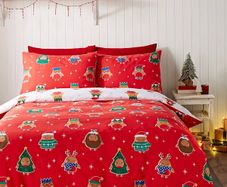 Catherine Lansfield Christmas Robins Christmas Duvet Set - King Size Reversible