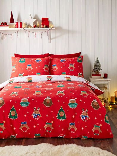 Catherine Lansfield Christmas Robins Christmas Duvet Set - King Size Reversible