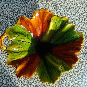 Vintage German early 20th Century  Glazed Green Majolica Leaf Plate Villeroy and Boch possibly