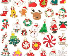 Pcs Christmas Charms for Jewelry Making Christmas Pendant Christmas Jewelry Metal Charms for Holiday Necklace Bracelet Earring Clothes DIY Ornaments Supplies