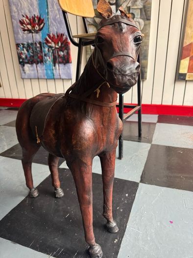Vintage Leather Horse Large Statement Piece