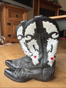 Sendra Vintage Hand-Painted Black Leather Cowboy Boots UK 6