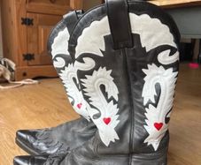 Sendra Vintage Hand-Painted Black Leather Cowboy Boots UK 6
