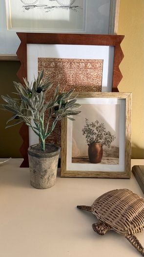 Faux Olive tree and picture