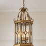 Large Ornate Brass & Glass Hall Pendant Light 70cm Image 2