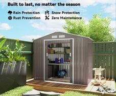 7ft x 4ft Lockable Garden Storage Shed, Metal Tool Storage Sheds with Sloped Roof and Foundation, Grey