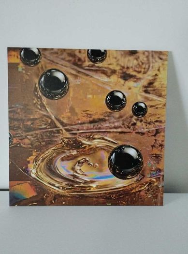 Limited edition contemporary tech-art, abstract series - Black oil spheres / gold leaf texture
