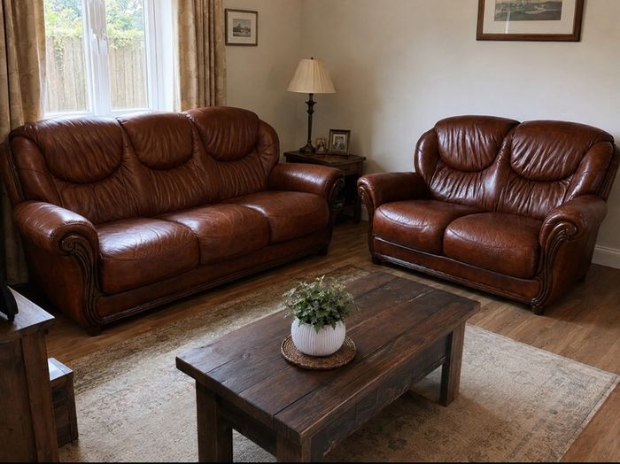 Brown Leather 2 & 3 Seater Sofa