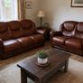 Brown Leather 2 & 3 Seater Sofa Image 5