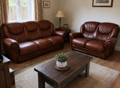 Brown Leather 2 & 3 Seater Sofa