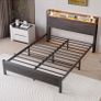 King Size Bed Frame with Storage,LED Lights,5ft Metal Bed Frame Kingsize Bed Frame with Charging Station,Mattress Foundation,Strong Steel Slats Support,Noise Free,Black Image 8