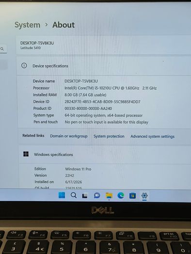 Dell Latitude 5410 14" i5-10310U (10th Gen) 8GB Memory 256GB SSD Windows 11 Pro.