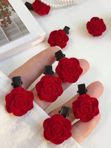 12 PCS Red Rose Hair Clips Set