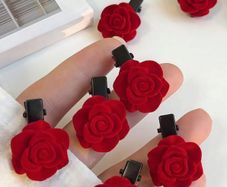 12 PCS Red Rose Hair Clips Set