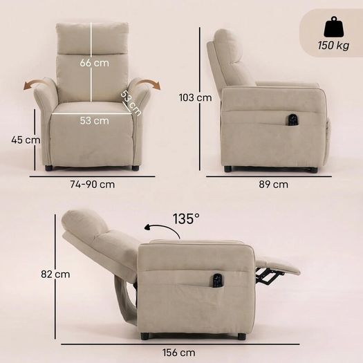 Beige Recliner Armchair with Massage & Heat