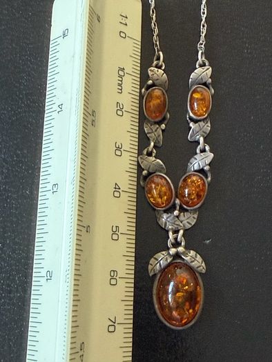 silver amber necklace