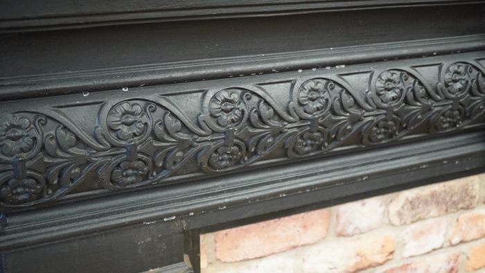 Ram-Head Wrought Iron Fireplace Surround with Timber Mantel