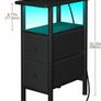 Slim Bedside Table Set of 2 with Charging Station, Narrow Side Table with LED Lights, Small Sofa Table with 2 Fabric Drawers, Nightstand for Small Spaces, Living Room, Black Image 3