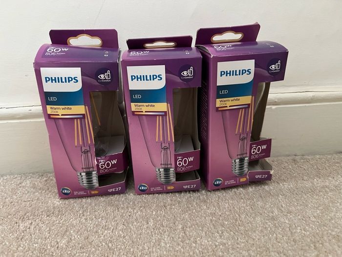 3x Philips LED warm white light bulbs