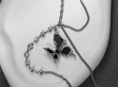 Rebel Studio Butterfly Black Diamante Necklace
