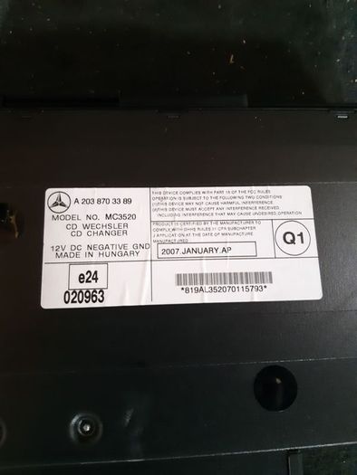 Genuine Oem 2005-2010 Mercedes Clk  W209 6 Disc Cd Changer A2038703389