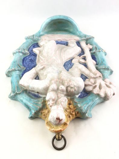 Antique Majolica Holy water font