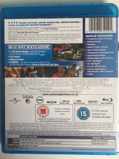 Fast & Furious: 2 Fast 2 Furious [2003] Paul Walker, Tyrese Gibson, Eva Mendes, Cole Hauser, Chris "Ludacris" Bridges & James Remar [Blu-ray Movie]