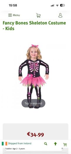 Skeleton Costume 2-3 years old