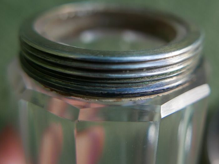 Antique Edwardian 1800s Set 5 Sterling Silver Cut Glass Vanity Pin Bottles Jars