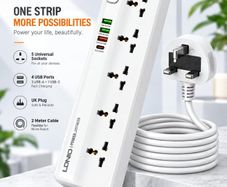 LDNIO SC5415 Surge Fast charging Power Strip with 5 Ac Outlets & 4USB Charging Ports 2m Extension PD power Soket - White