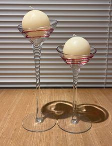 Glass Candle Holder and Candles x 2