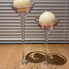 Glass Candle Holder and Candles x 2