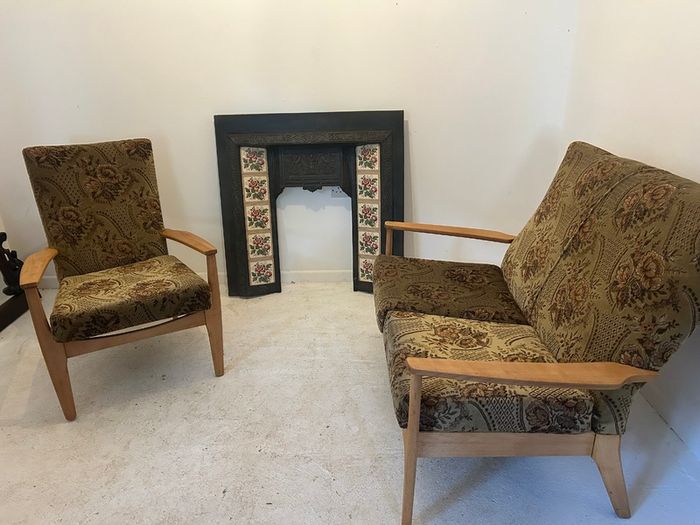 Vintage Parker Knoll Mid-Century Set (Sofa & High-Back Armchair)