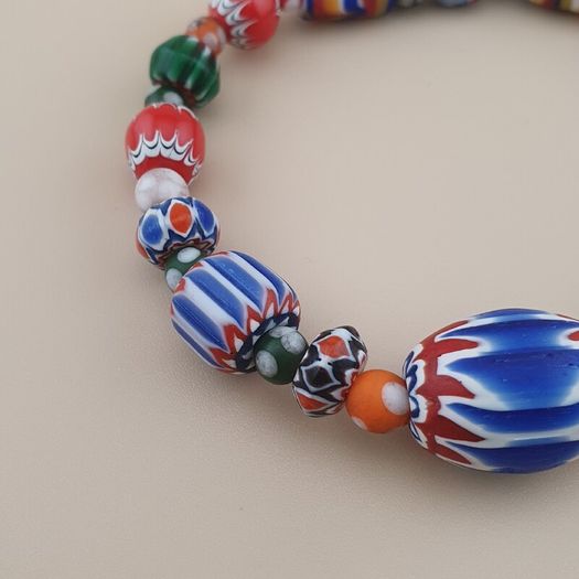 Vintage Venetian Style Chevorn & Mix Glass Trade Glass Beads Bracelet
