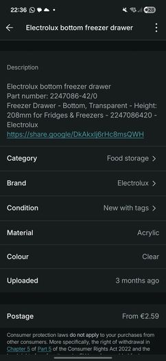 Electrolux freezer drawer