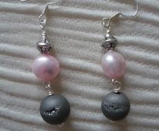 Pearl/Druzy earrings,Drop earrings,NewGift.Handmade earrings