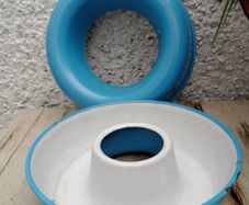 vintage blue enamel tins, Bundt tin, Glud and Marstrand