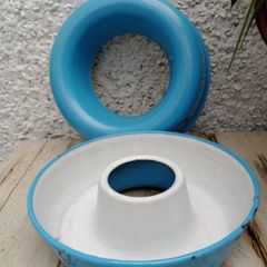 vintage Danish  blue enamel tins, Bundt tin