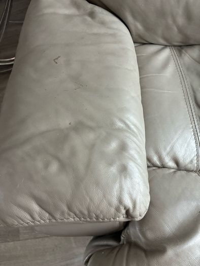 3 + 1 seater taupe grey leather sofa.