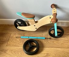 Sage Green Wooden Balance Bike and Tricycle with Adjustable Seat and Rubber Tyres