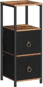 Slim Bathroom Storage Cabinet, Narrow Corner Storage Cabinet Unit for Small Spaces, Small Corner Shelf Unit with 2 Fabric Drawers, Black Bathroom Cabinet, Rustic Brown and Black