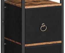 Slim Bathroom Storage Cabinet, Narrow Corner Storage Cabinet Unit for Small Spaces, Small Corner Shelf Unit with 2 Fabric Drawers, Black Bathroom Cabinet, Rustic Brown and Black