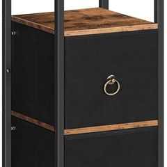 Slim Bathroom Storage Cabinet, Narrow Corner Storage Cabinet Unit for Small Spaces, Small Corner Shelf Unit with 2 Fabric Drawers, Black Bathroom Cabinet, Rustic Brown and Black