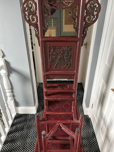 Antique Chinese Red Lacquer Wash Basin Stand