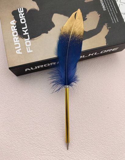 Royal Blue Feather Pen - nice gift - great for marriage signature & guest book entries